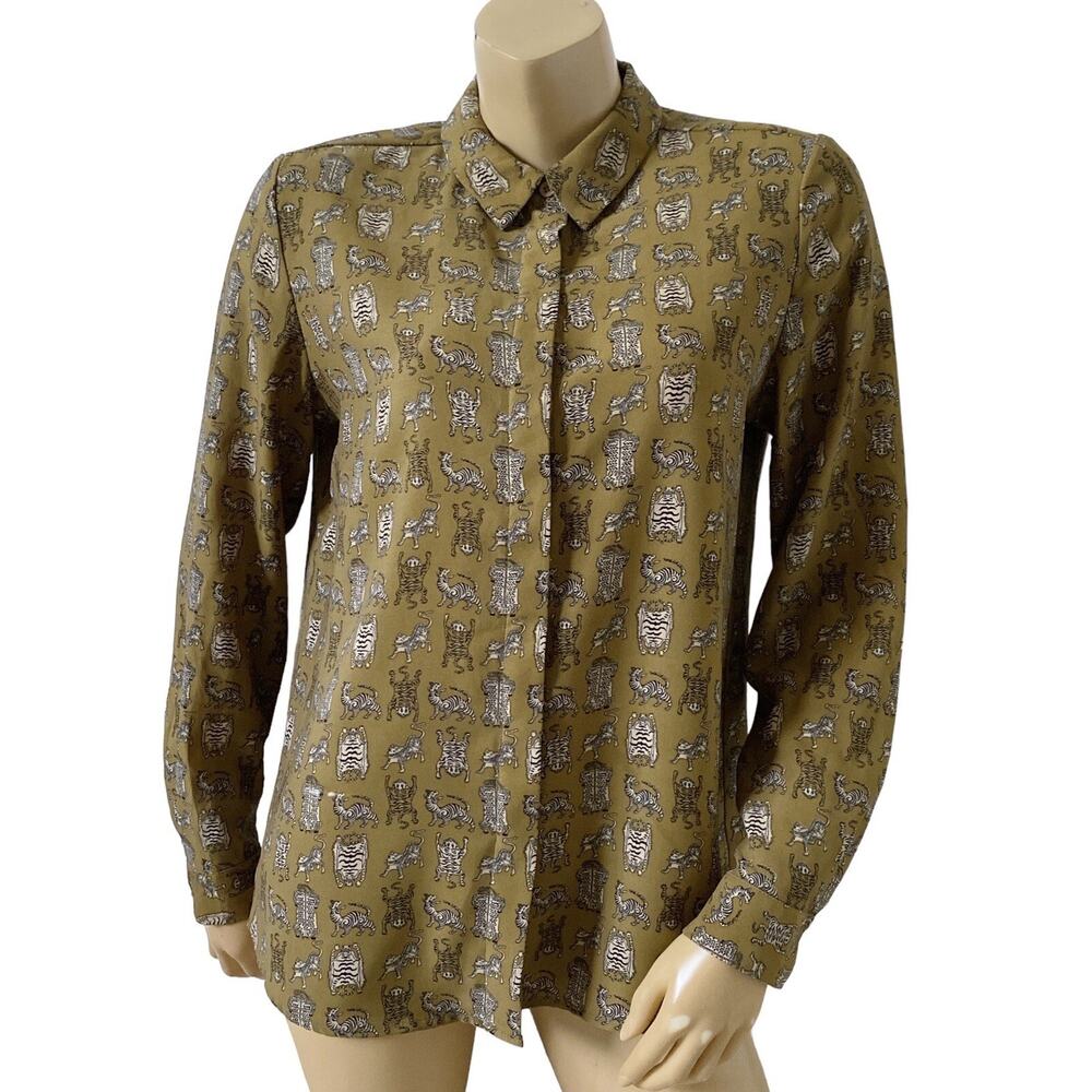 Carmen Marc Valvo Women's Medium Animal Print Long Sleeve Blouse